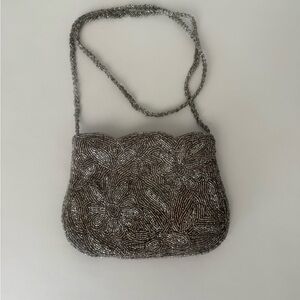 Vintage silver hand beaded evening bag